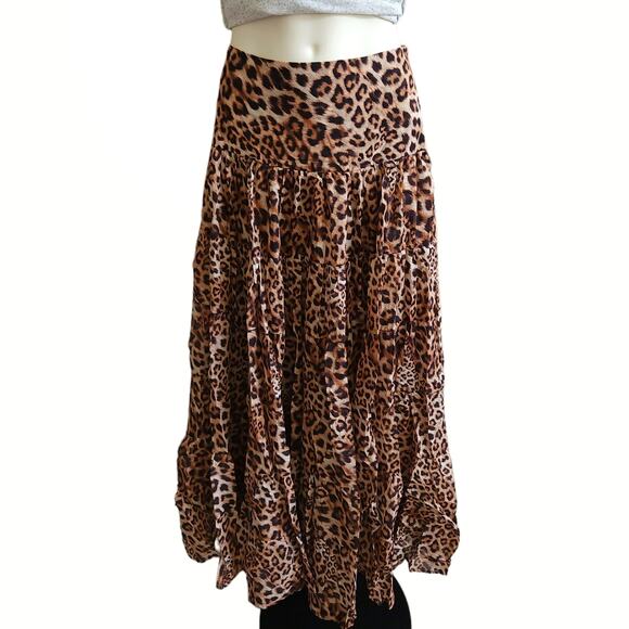 ERIKA PENA Ana boho tiered flowy maxi animal leopard print skirt Size XS NEW - Picture 1 of 6